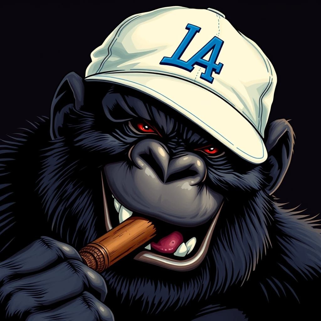 Grinning Gorilla with Cigar in Comic Book Style