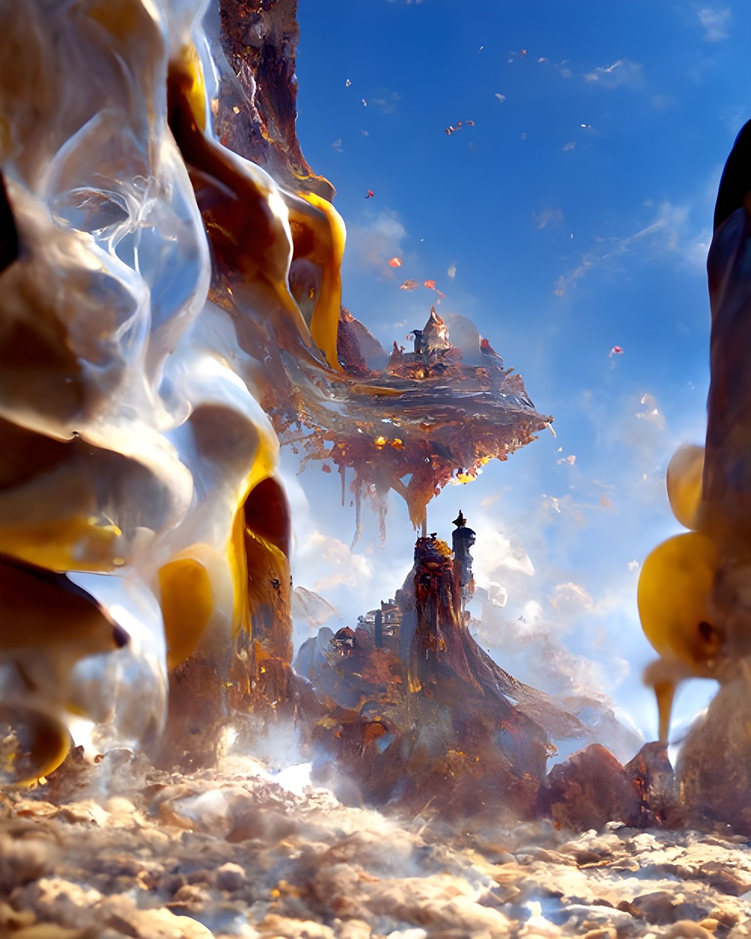 Honeycomb Volcano Eruption in Hyperrealistic Digital Art