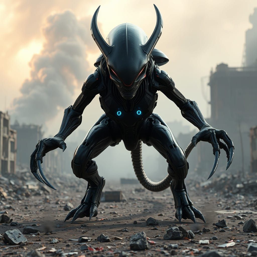 Cybernetic Beast Rises from War-Torn Wasteland