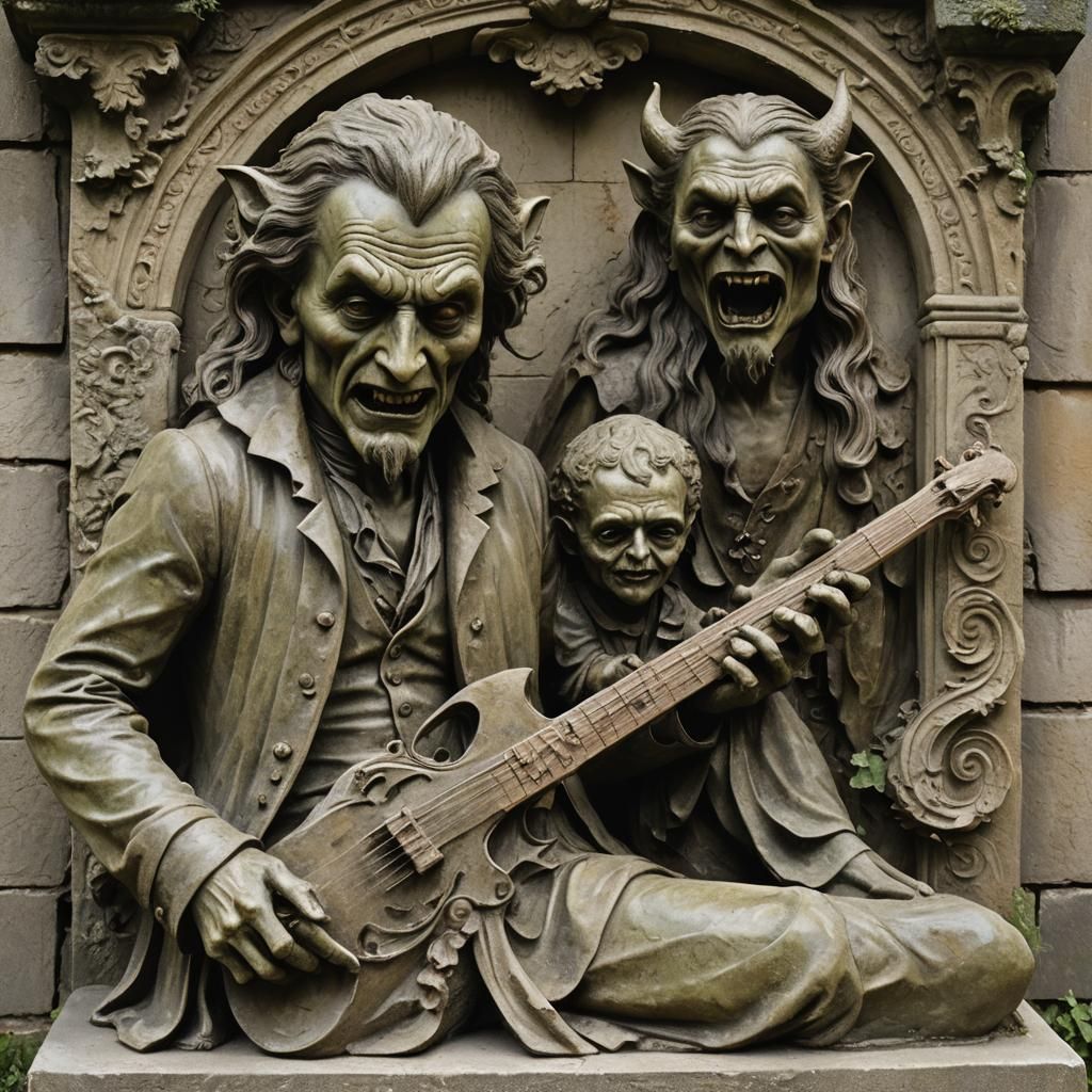 Stone Vampire Devil Sculpture in Artistic Style