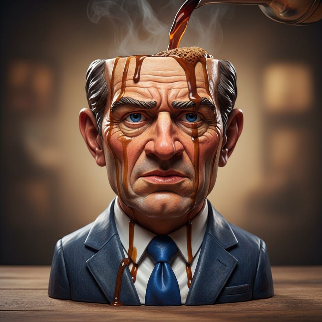 Man Head Coffee Cup Filled With Hot Coffee