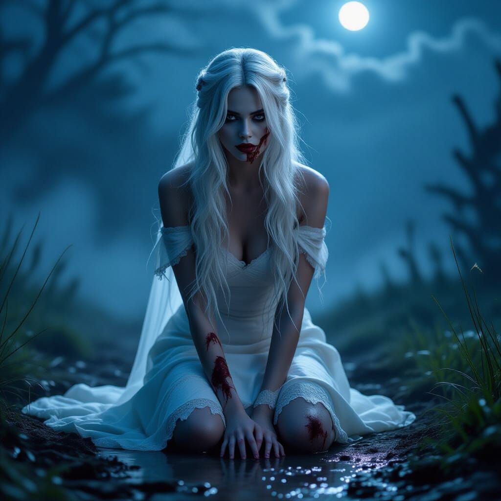 Eerie Beauty: Zombie Woman in Hyperrealistic Style