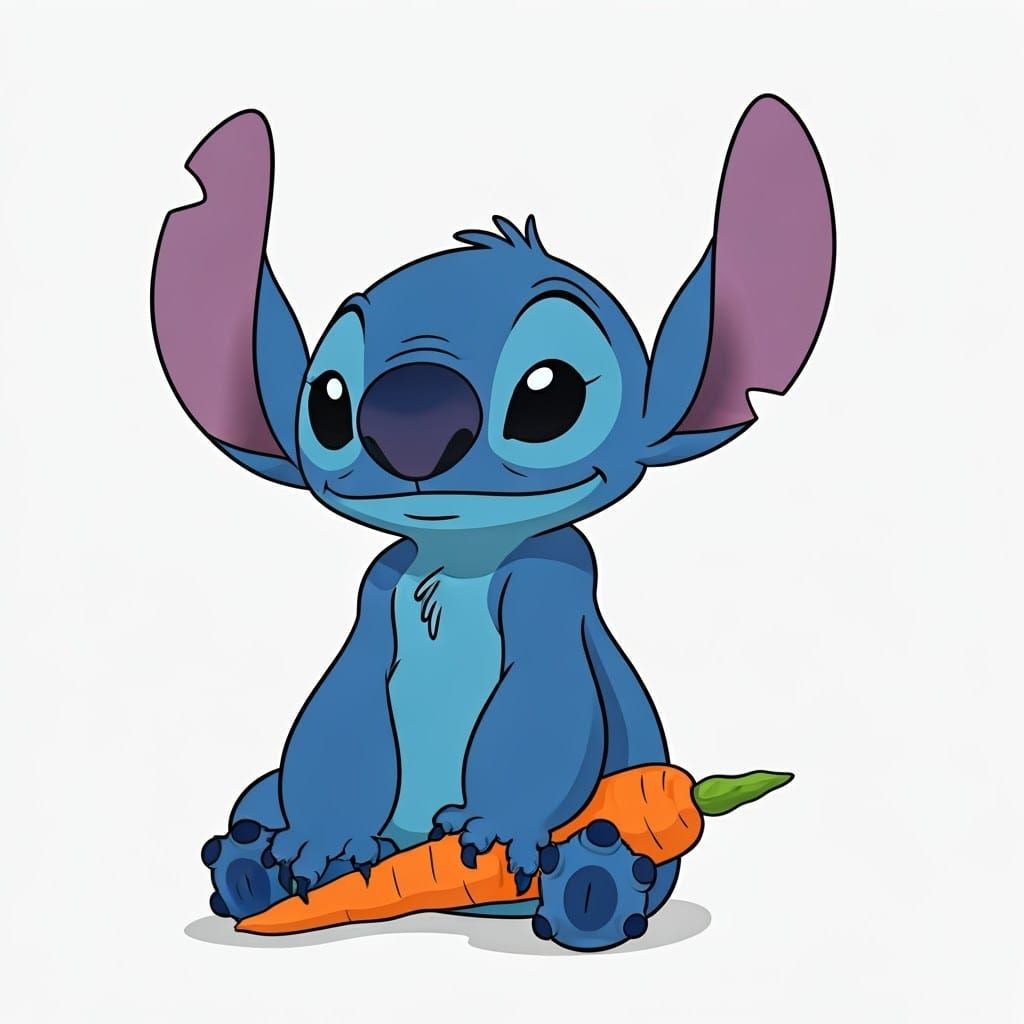 Stitch Eating a Carrot: A Whimsical Scene