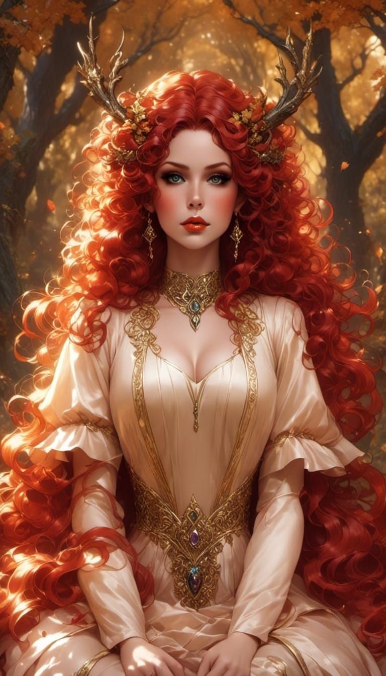 Red-headed Hedge Witch Portrait in Animated Style