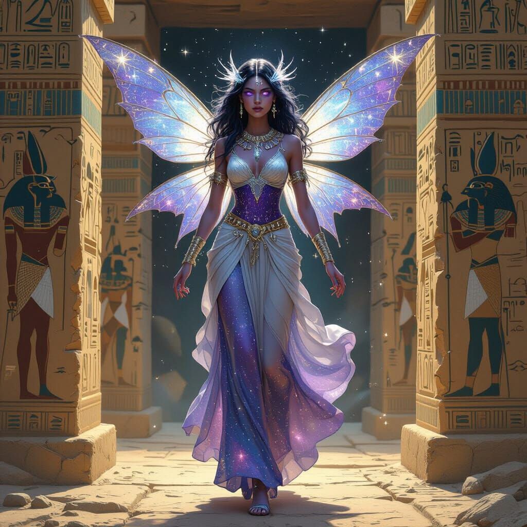 Celestial Fairy in Ancient Temple, Dark Fantasy Style