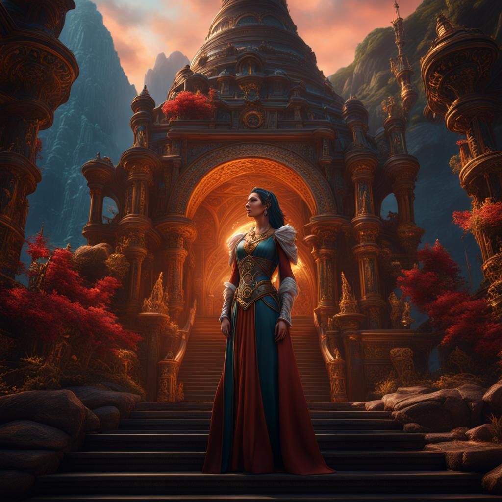 Fantastical Nude Woman in Detailed Matte Painting