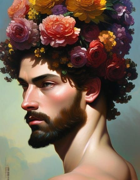 Roman God of Flowers Portrait in Expressionist Style