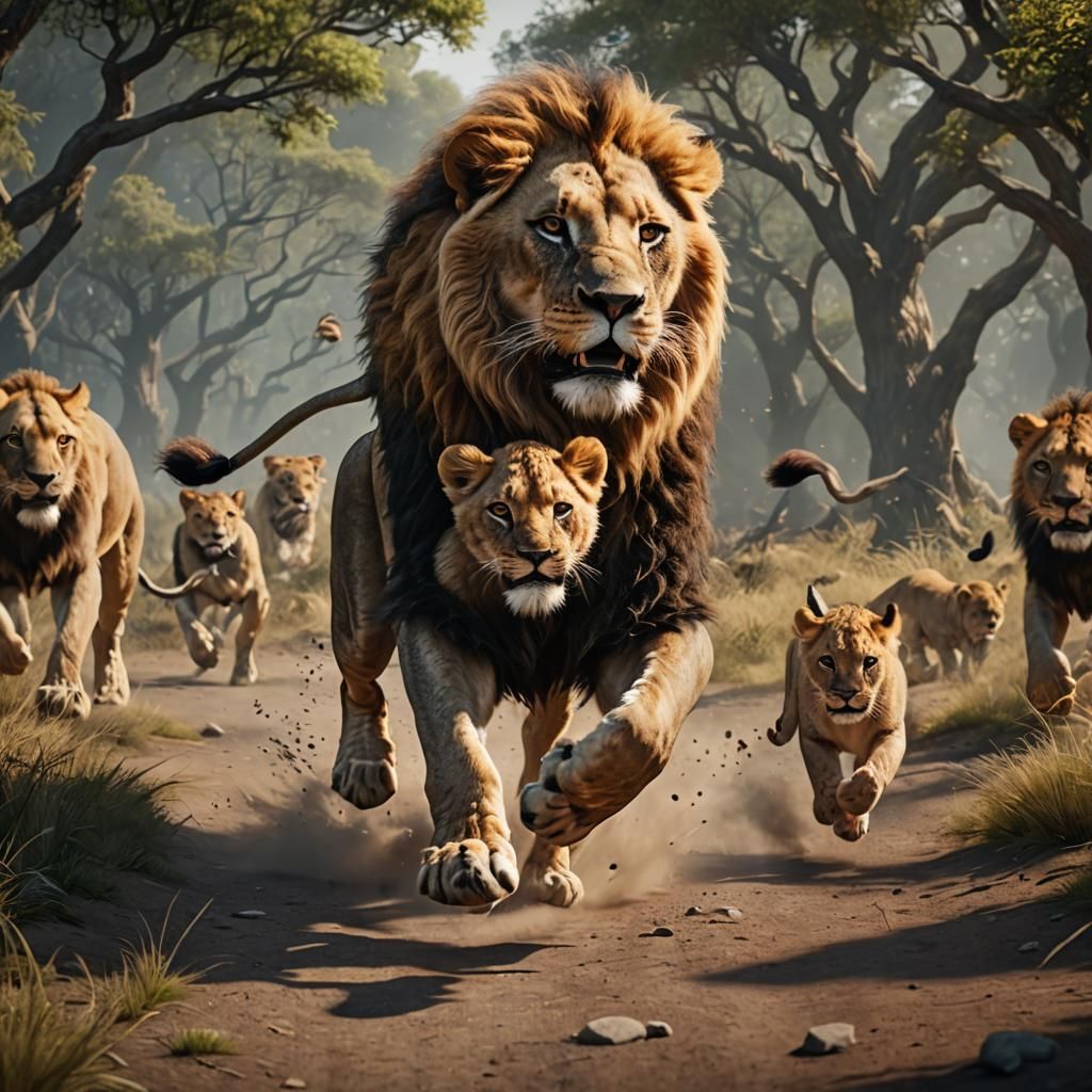 Lion Chase: A Fantastical Matte Painting