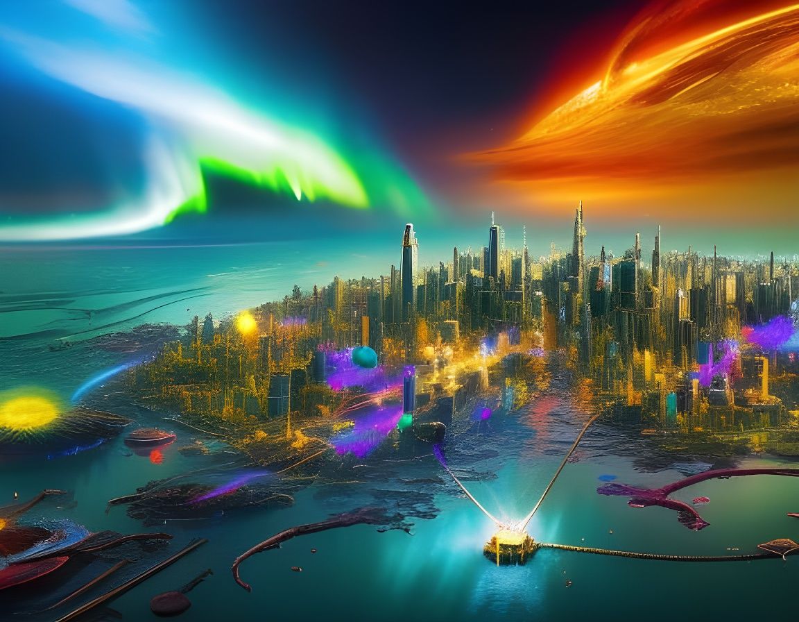 Retrofuturistic Floating Cities in Cosmic Explosion