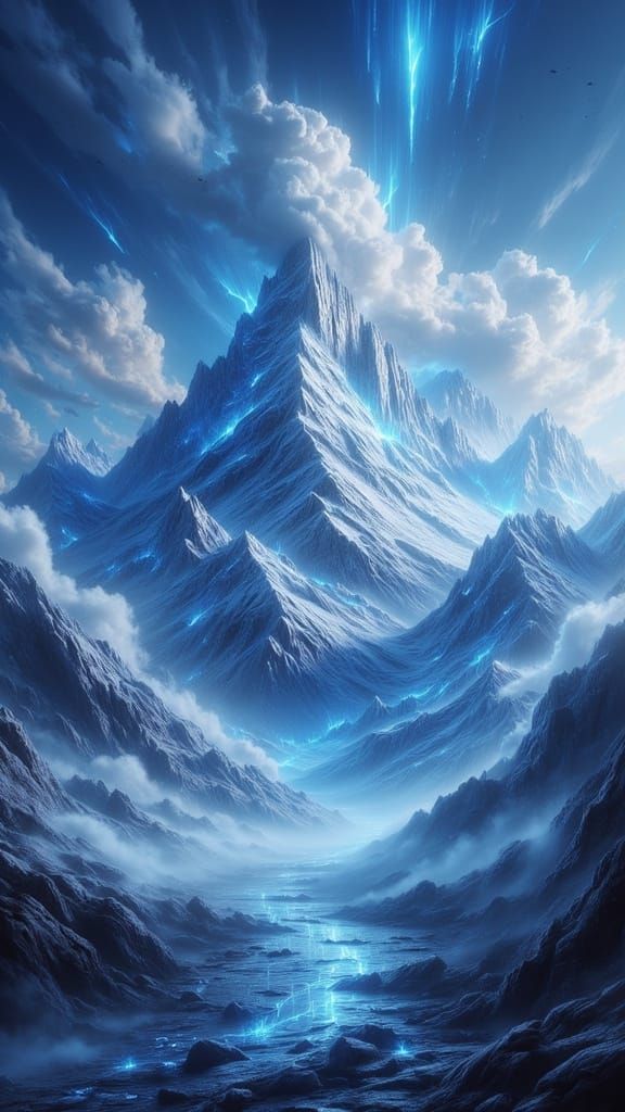 Snowy Landscape with Sea-Like Clouds in Digital Painting Sty...