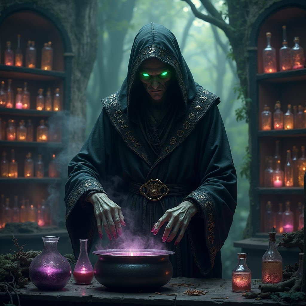 Elven Alchemist in Gothic Laboratory