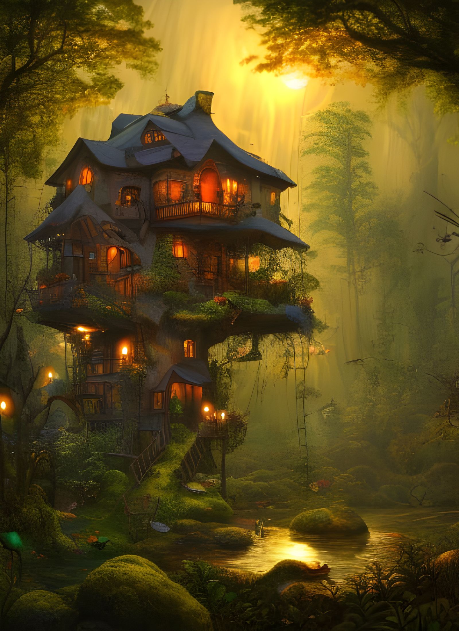 Bohemian Forest House with Frogs, Art Nouveau Style