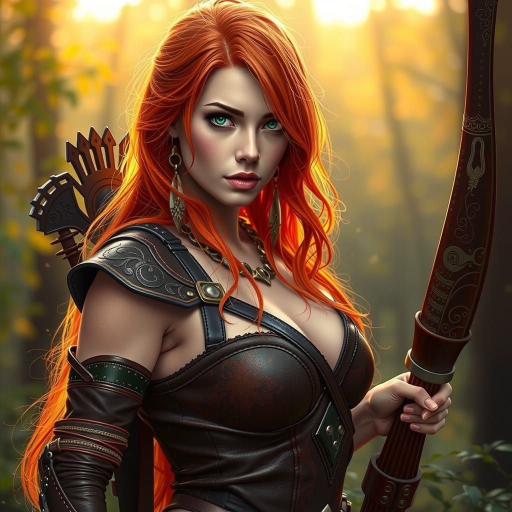 Goddess with Vibrant Copper Locks and Emerald Eyes