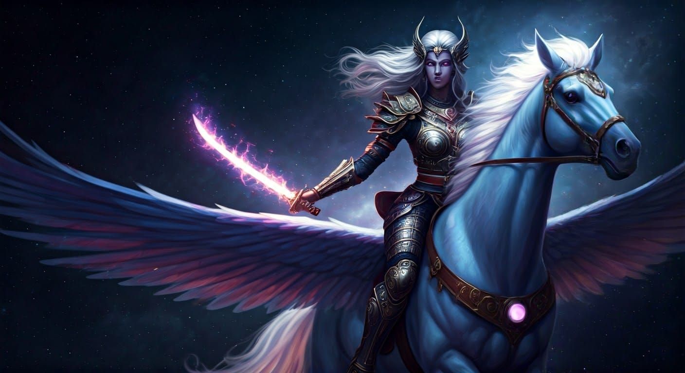 Divine Valkyrie on Celestial Pegasus, Cosmic Armor and Energ...