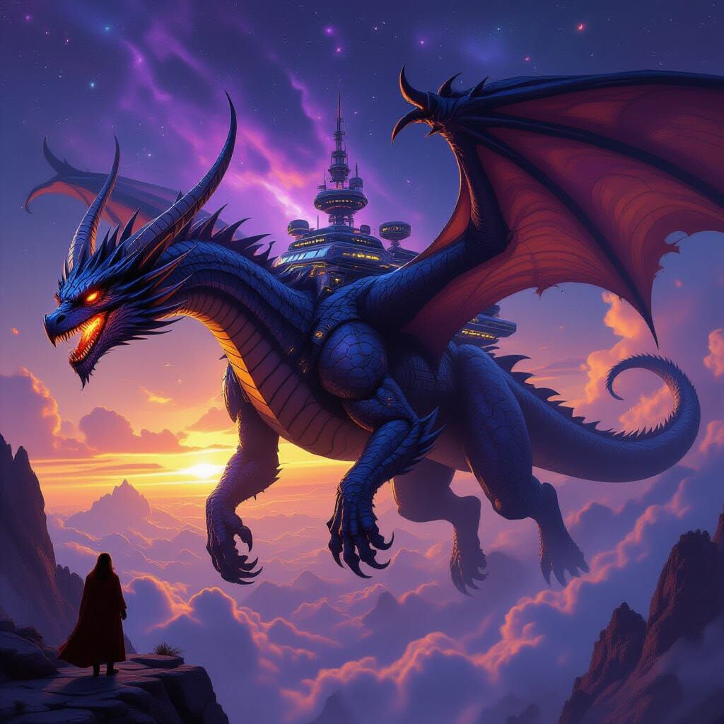 Planet-Sized Dragon Soaring Through Space