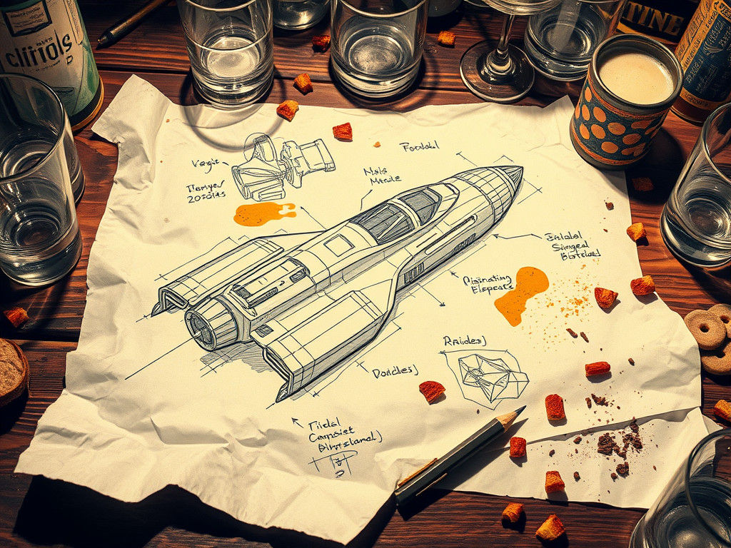 Futuristic Rocket Concept Art on Napkin