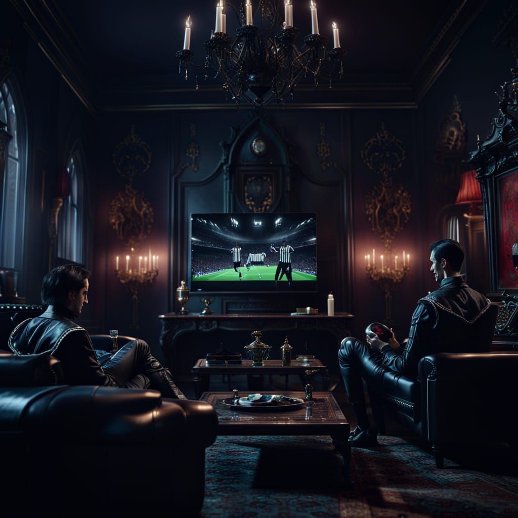 Gothic Vampires Watch Football in Noir Style