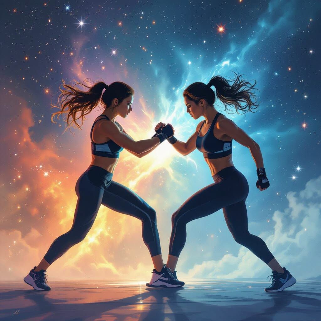Athletic Women in Dynamic Space Battle