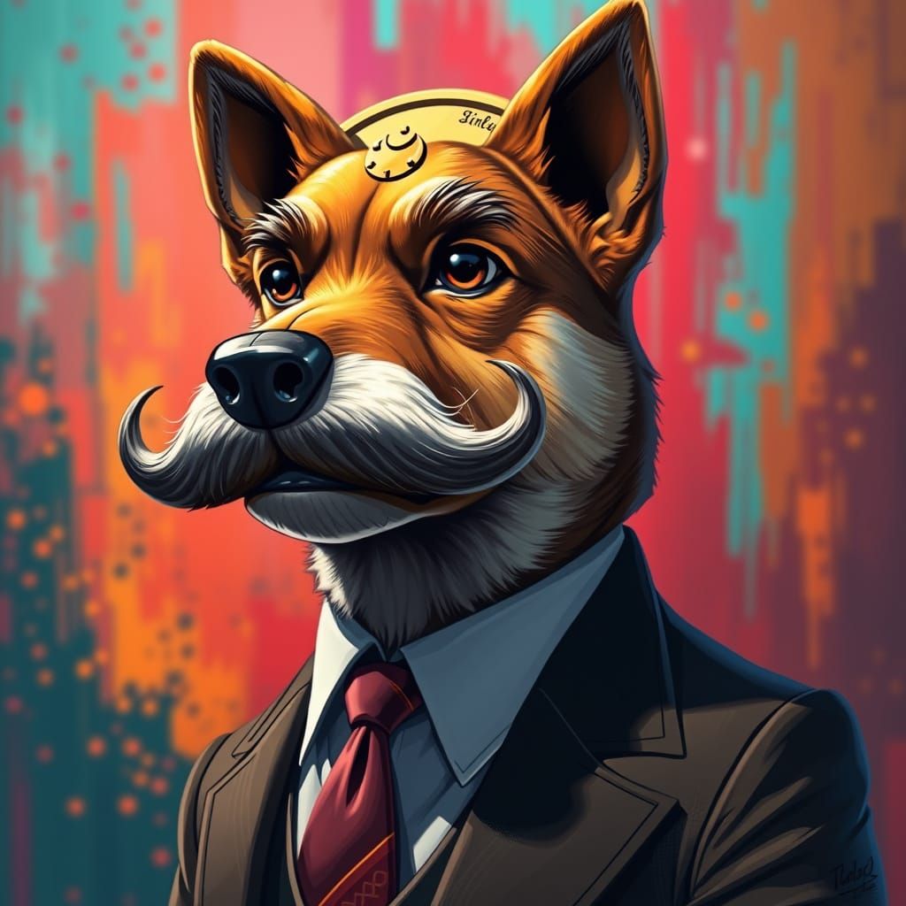 Doge Meme Character with Mustache in Digital Art Style