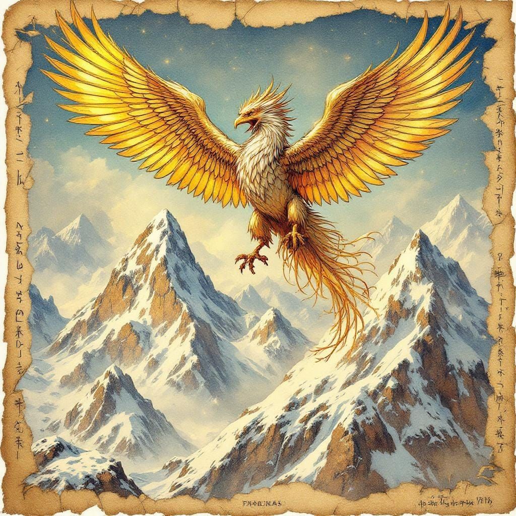 Majestic Griffin Soaring: Golden Age Illustration