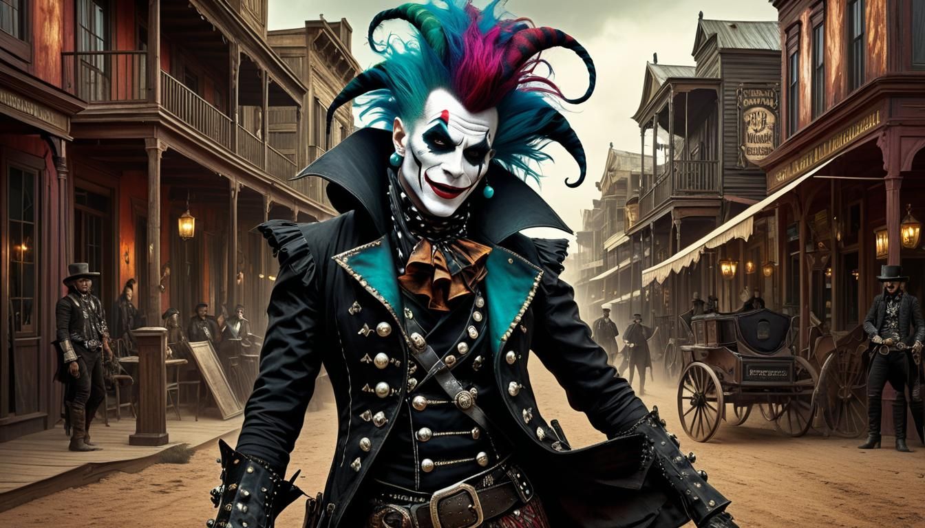 Goth Punk Court Jester in 1800s Wild West