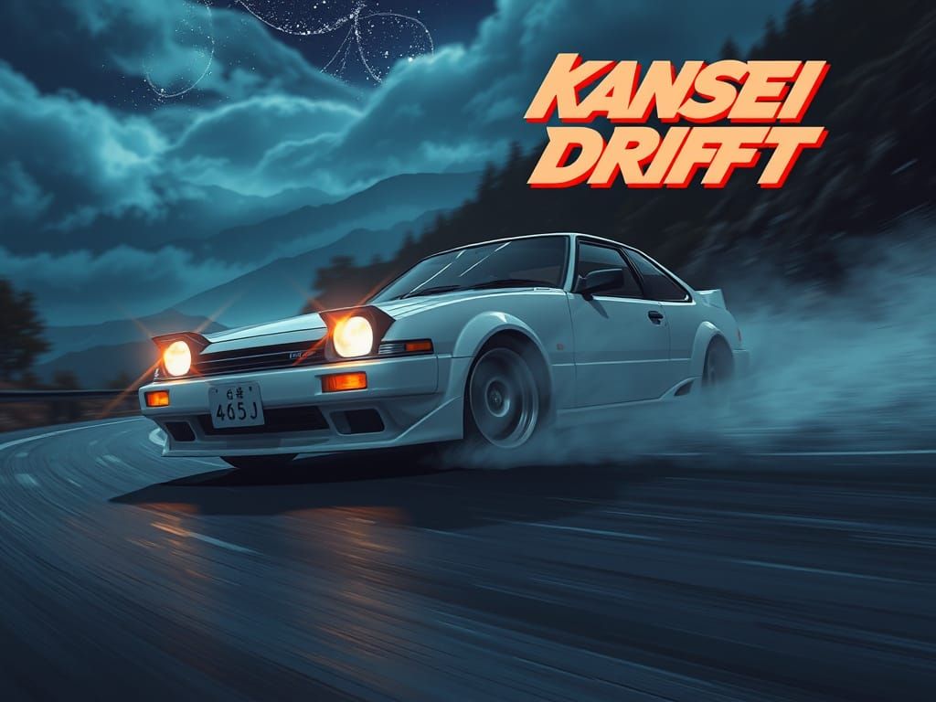 Anime-Inspired Car Drifting on Mountain Road