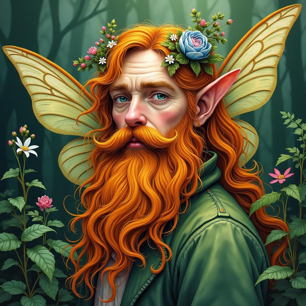 Whimsical Fairy Man in Gouache Painting Style