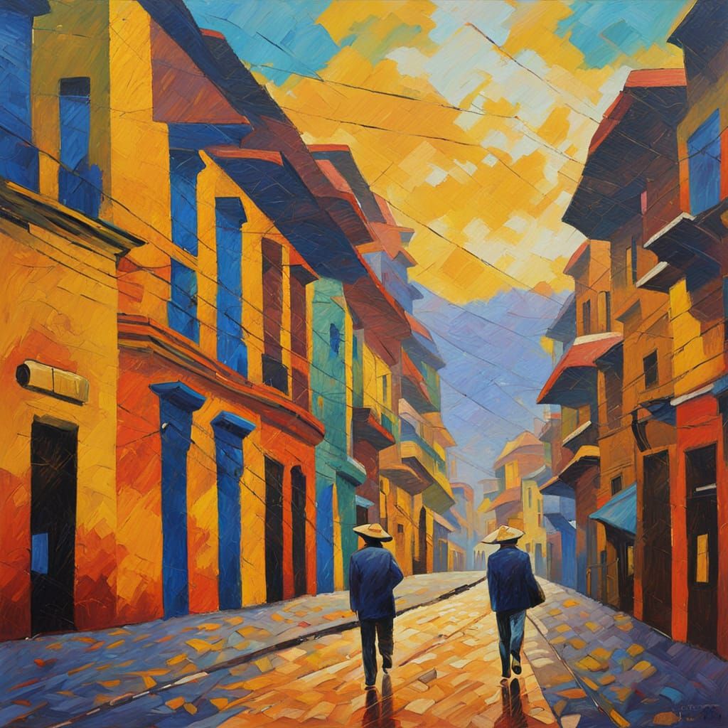 Colourful Cityscape of Lima in Neo-Impressionism Style