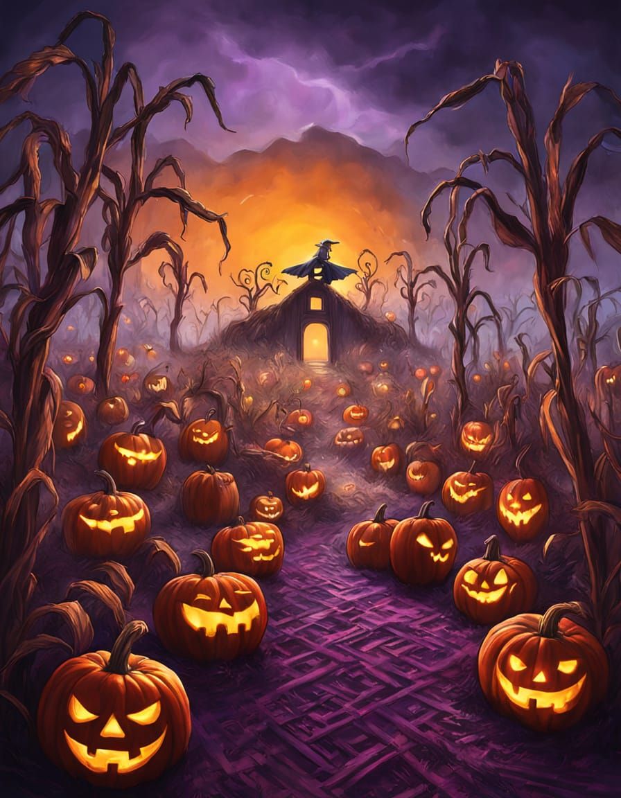 Haunted Halloween Corn Maze with Ghostly Scarecrows