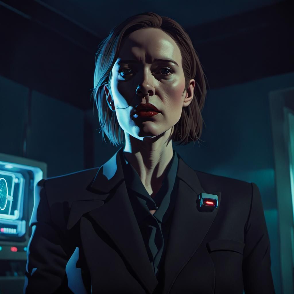 Woman in Black Suit in Film Noir Style