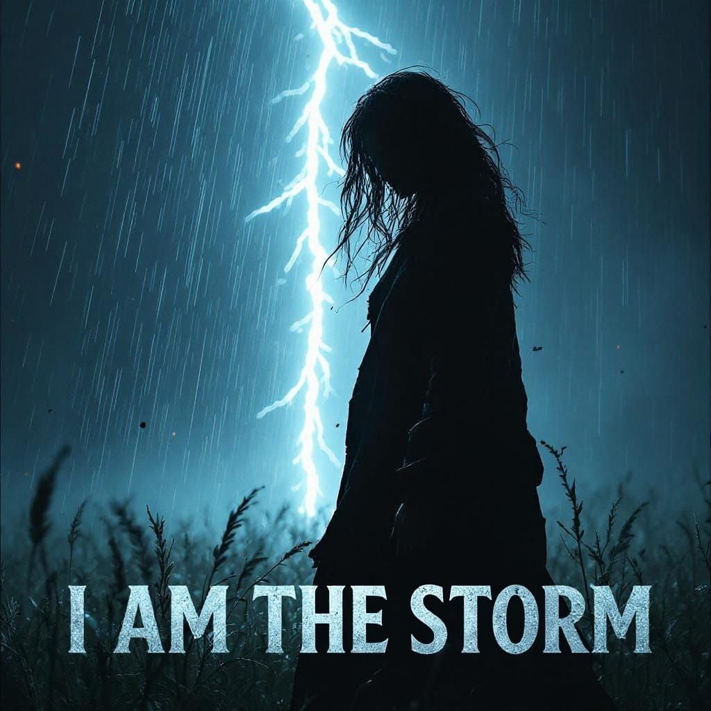 Bold Text "I AM THE STORM" with Metallic Lightning Glow