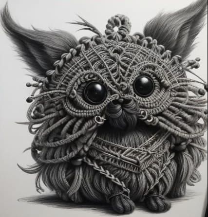 Detailed Charcoal Drawing of Macrame Creature