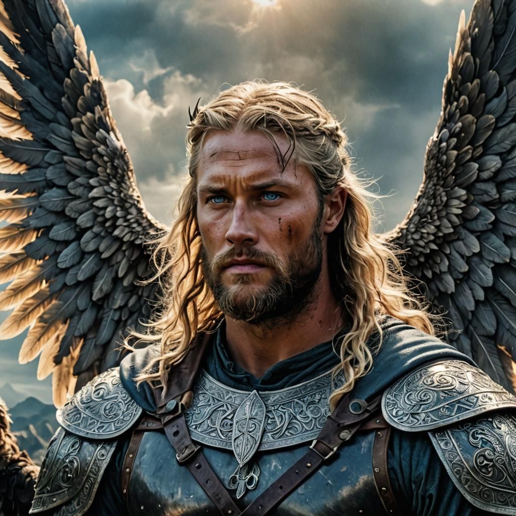 Viking Angel Ascending: Hyper-Detailed Illustration