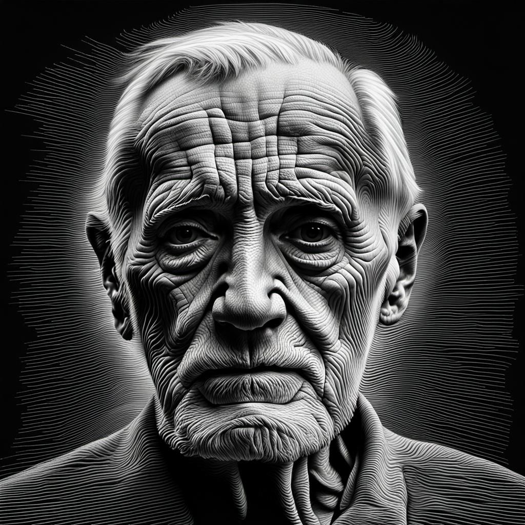 Striking Portrait of an Old Man in Linear Style