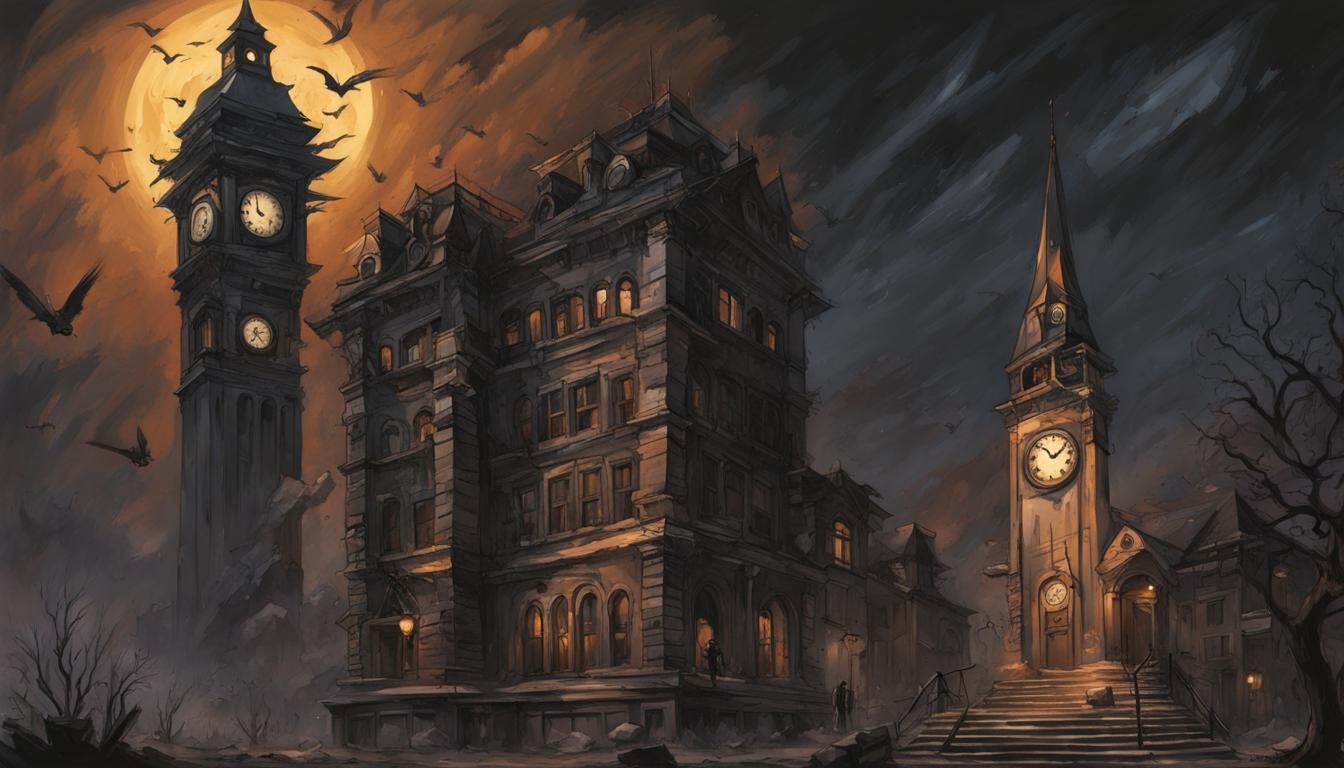 Sinister Midnight Clock Tower in Fantasy Art