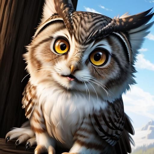Fantasy Owlkitty in Hyperdetailed Style
