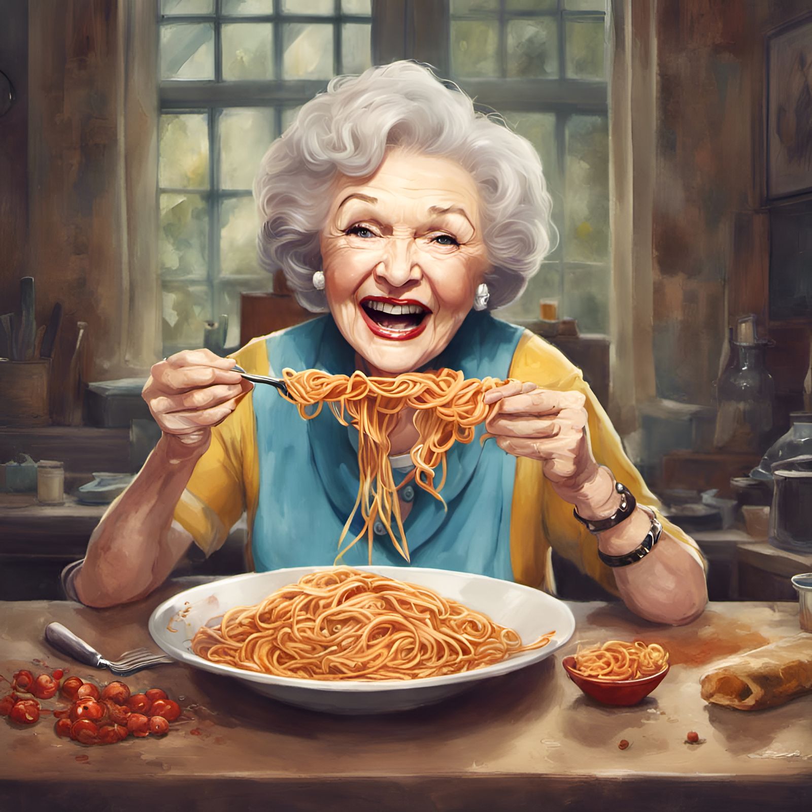 Betty White Eating Spaghetti Portrait