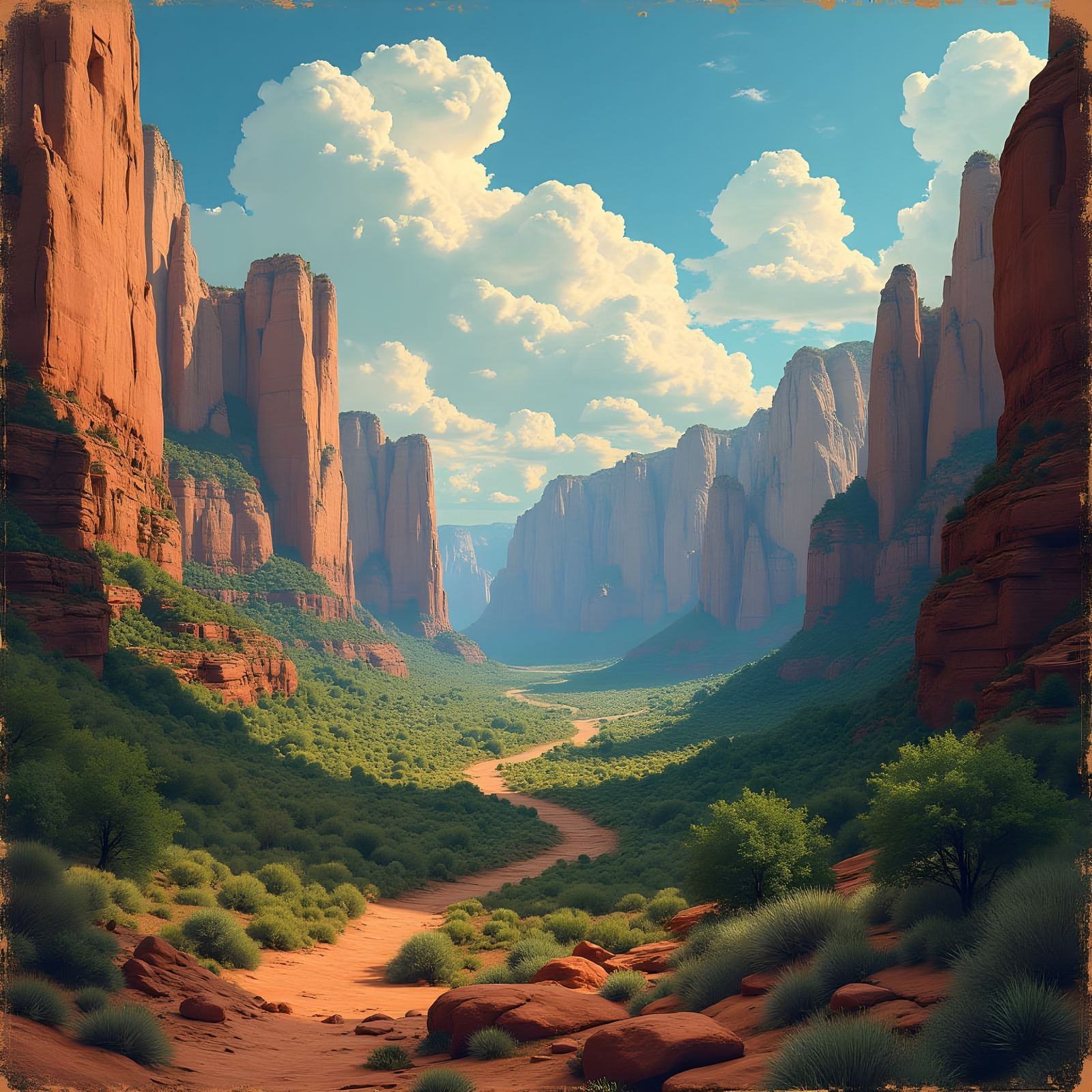 Mystical Zion National Park Landscape in Retro-Style Poster