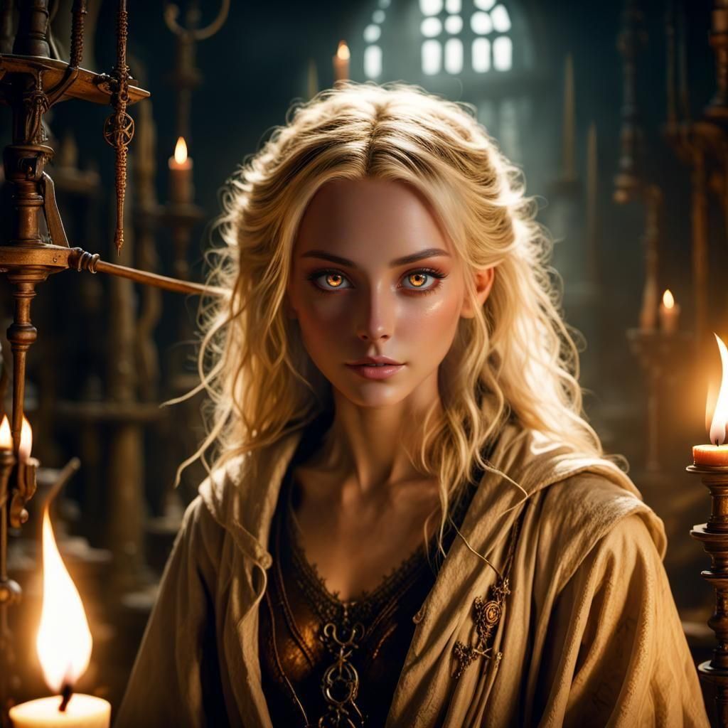 German Mage Apprentice in Eerie Lab, Grimdark Fantasy Art