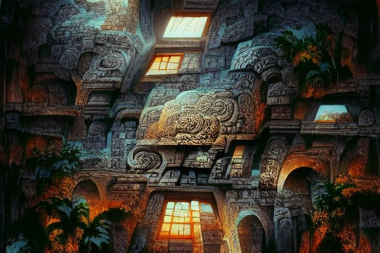 Lost Temple Architecture in Art Deco Style