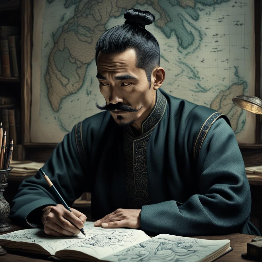 Tibetan Man Writing, Fantasy Concept Art