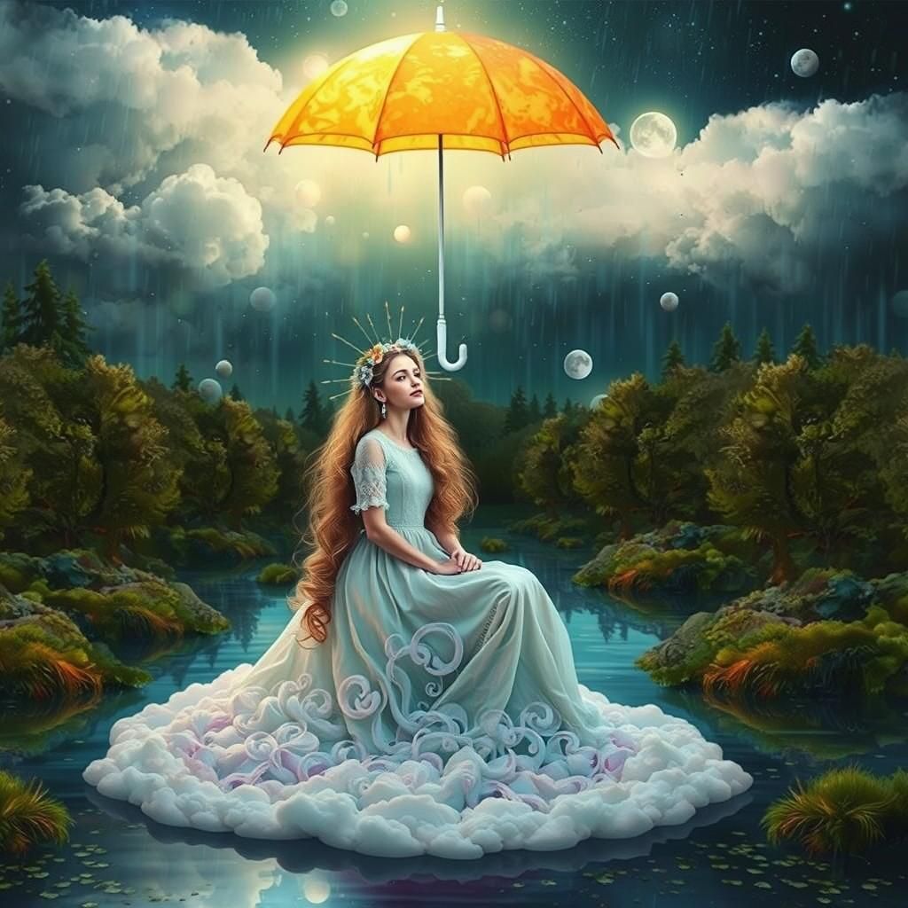 Woman with Cloud Dress in Magical Forest