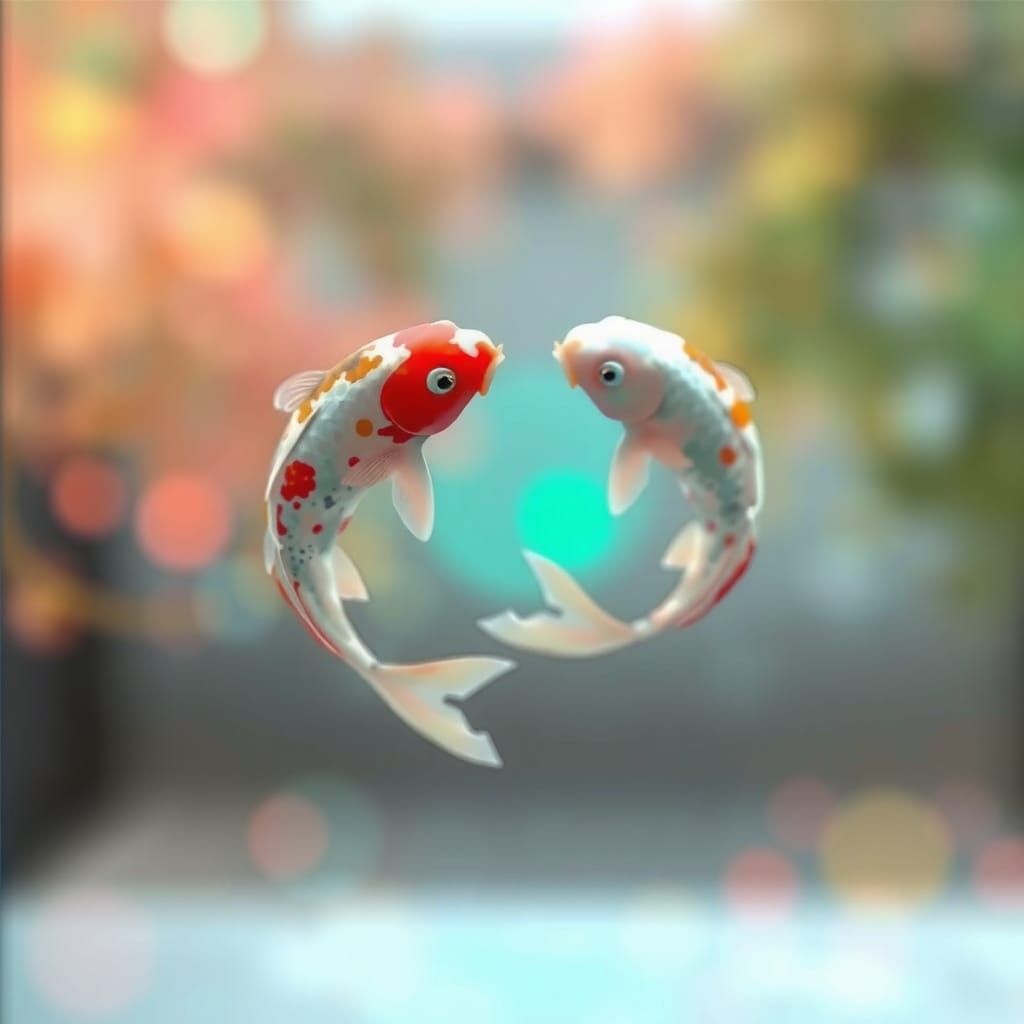 Frosted Glass Minimalism with Koi Fish in Holographic Pastel...