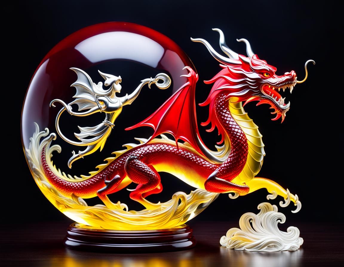 Glass Chinese Dragon and Little Red Riding Hood