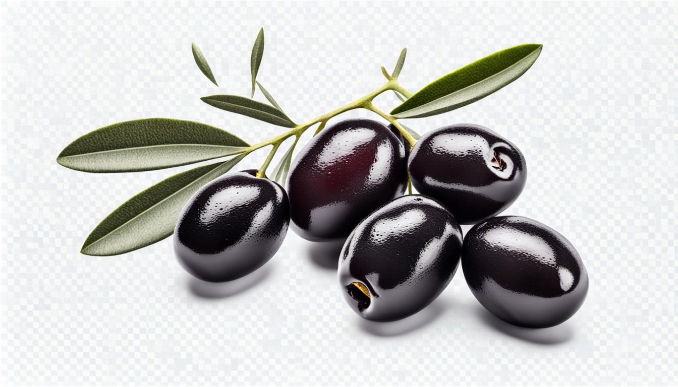 Black Olives with Leaves in Sharp Focus