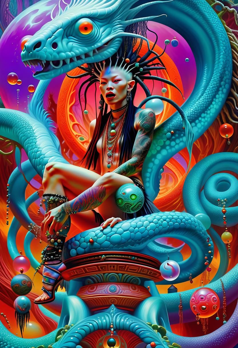 Surreal Punk Shaman in Dreamland, Digital Oil Painting