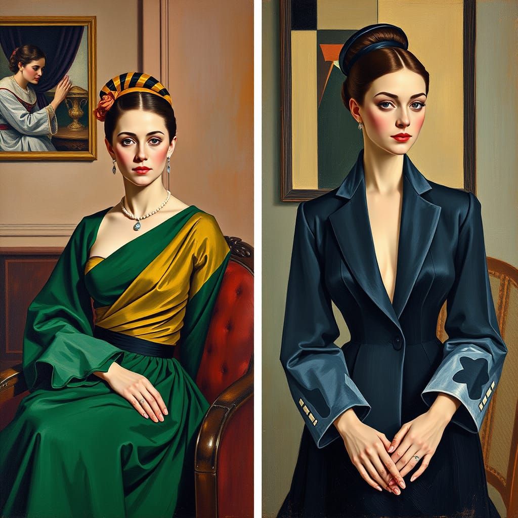 Portraits in Folk Art and Cubist-Futurist Styles