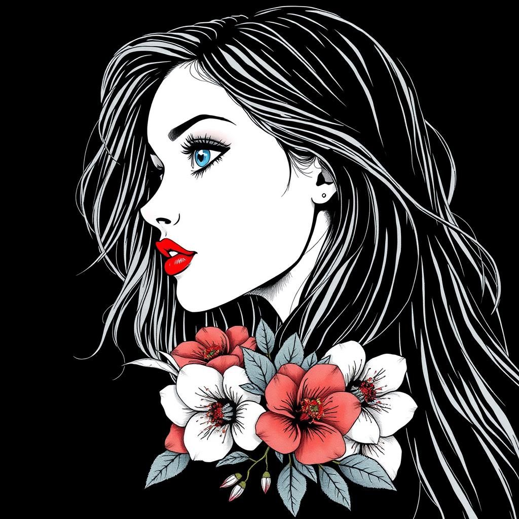 Elegant Woman's Profile with Floral Cushion in Fantasy Art