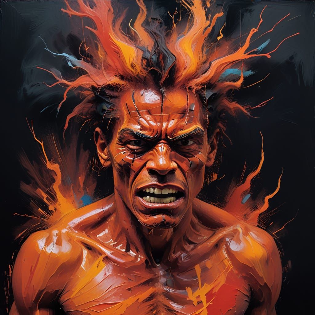 Tormented Figure in Fiery Turmoil