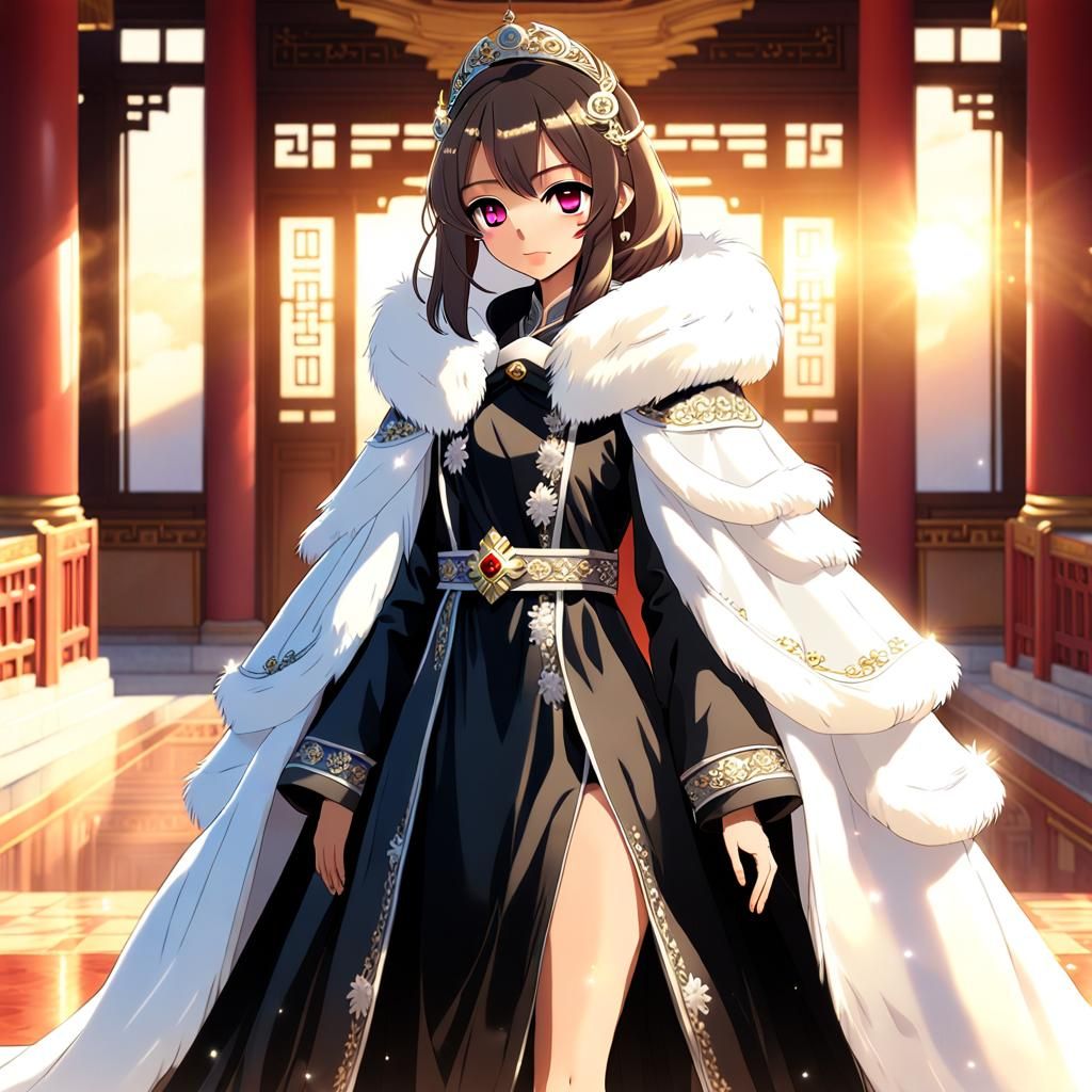 Anime Queen in Korean Palace, Cel-Shaded Style